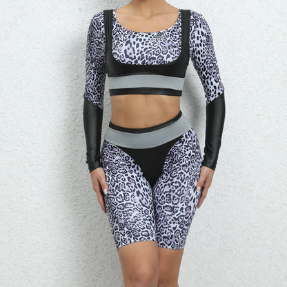 Leopard Yoga Suit for Fitness Without Padding Gym Set Women Sportswear Workout Clothes for Women Sport Outfit Tracksuit Purple